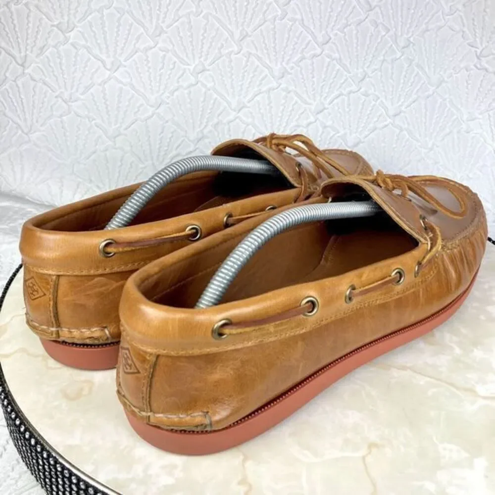 Quoddy Tan Leather Moc Toe Slip-On Boat Shoes